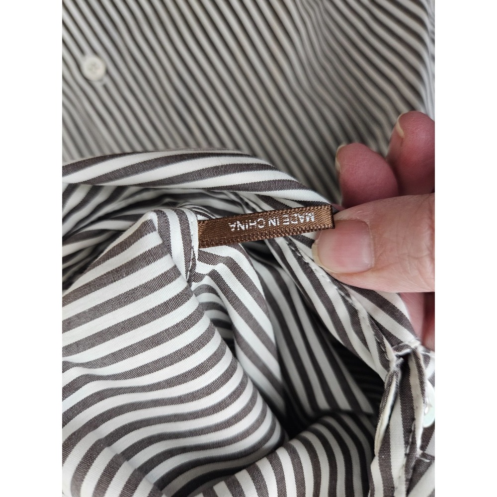 J McLaughlin Brown White Stripe Shirt Dress Tunic Button Front M Preppy Coastal - Picture 5 of 6